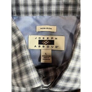 Joseph Abboud Mens Large Grey Plaid Non-Iron Cotton Long Sleeve Button Down